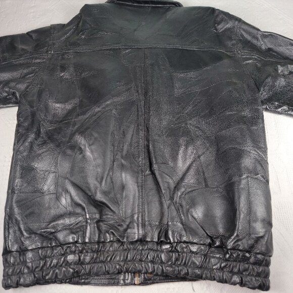 Leather & Soul jacket leather patchwork pockets snaps elastic waist size Med blk - Picture 4 of 14